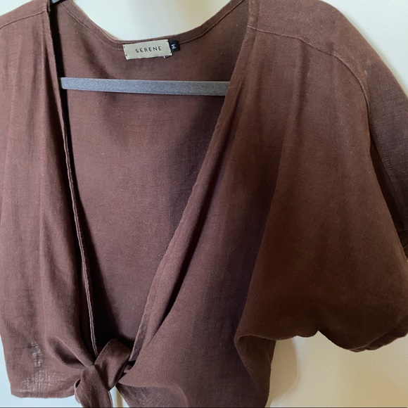 Brown linen wrap top - Picture 5 of 7
